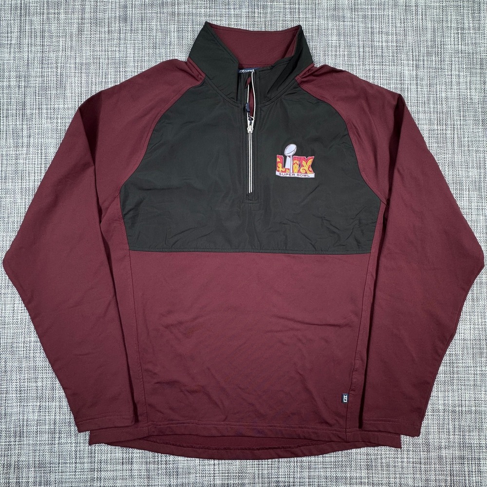 Cutter & Buck Mens Medium Super Bowl LIX Adapt Hybrid 1/4 Zip Pullover Maroon